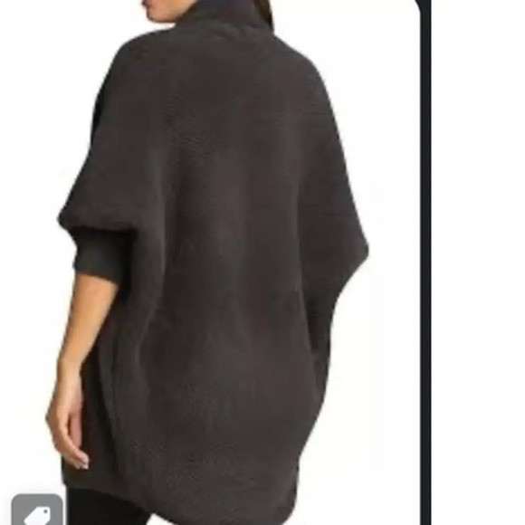 Barefoot Dreams cozy chic S/M gray ribbed pocketed 3/4 puff cardigan sweater - Picture 5 of 11